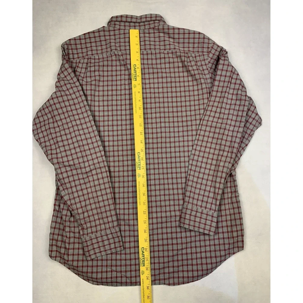 Banana Republic Shirt Mens Large Slim Fit Burgundy Grey Check Custom 078 Wash‎